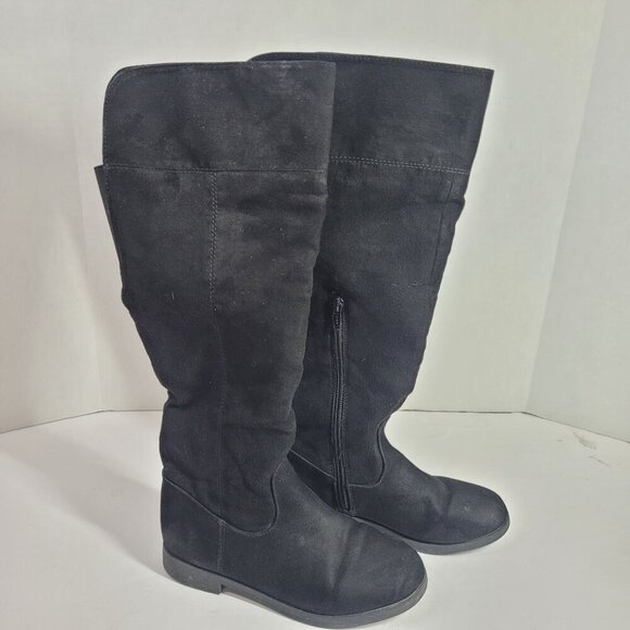 Black Suede Childrens Place Knee-High Boots With Side Zipper sz 1 - Picture 1 of 7